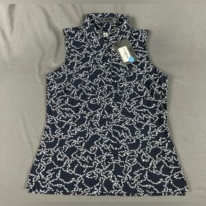 G/FORE G4 Womens Golf Shirt Polo Neck Logo Printed Sleeveless Small Twilight